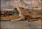 Maria Fortuny i Marsal Paisatge amb barques oil painting